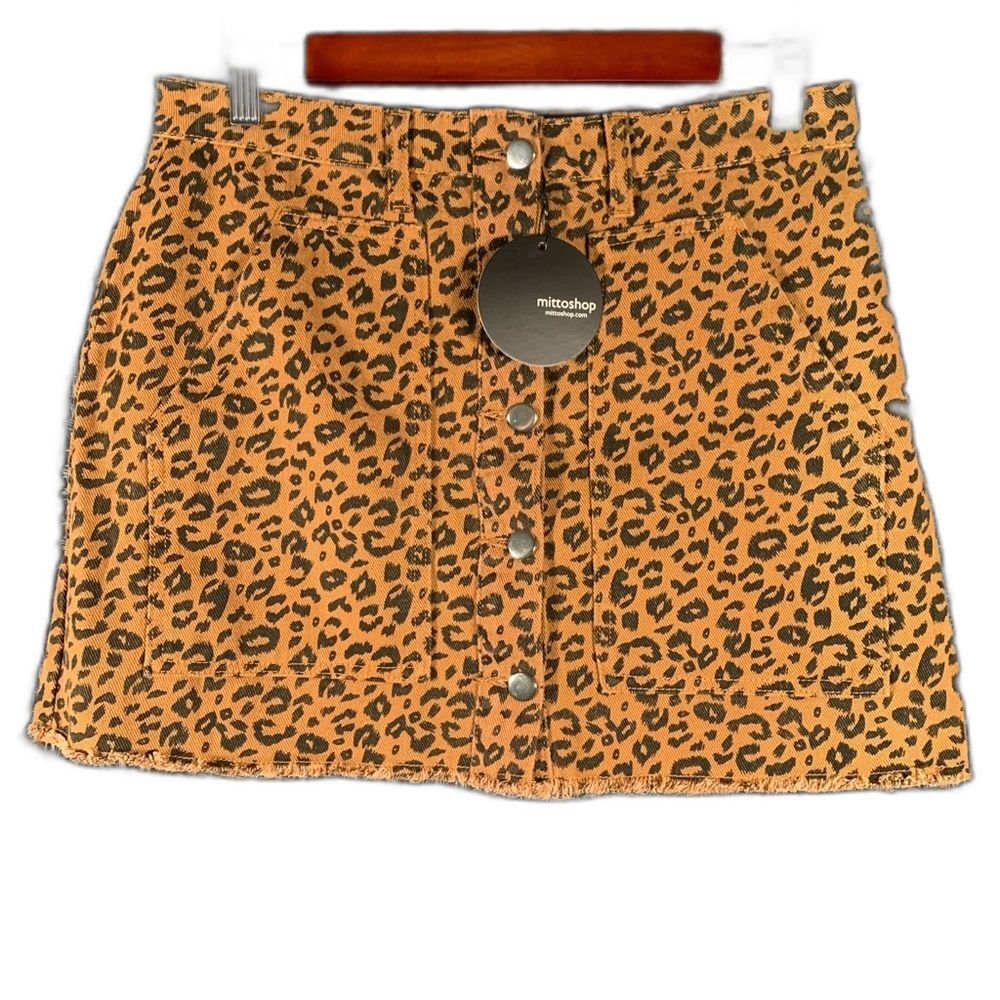 MITTOSHOP Animal NWT Print Denim Button Down Raw Hem Skirt Women's Medium #718